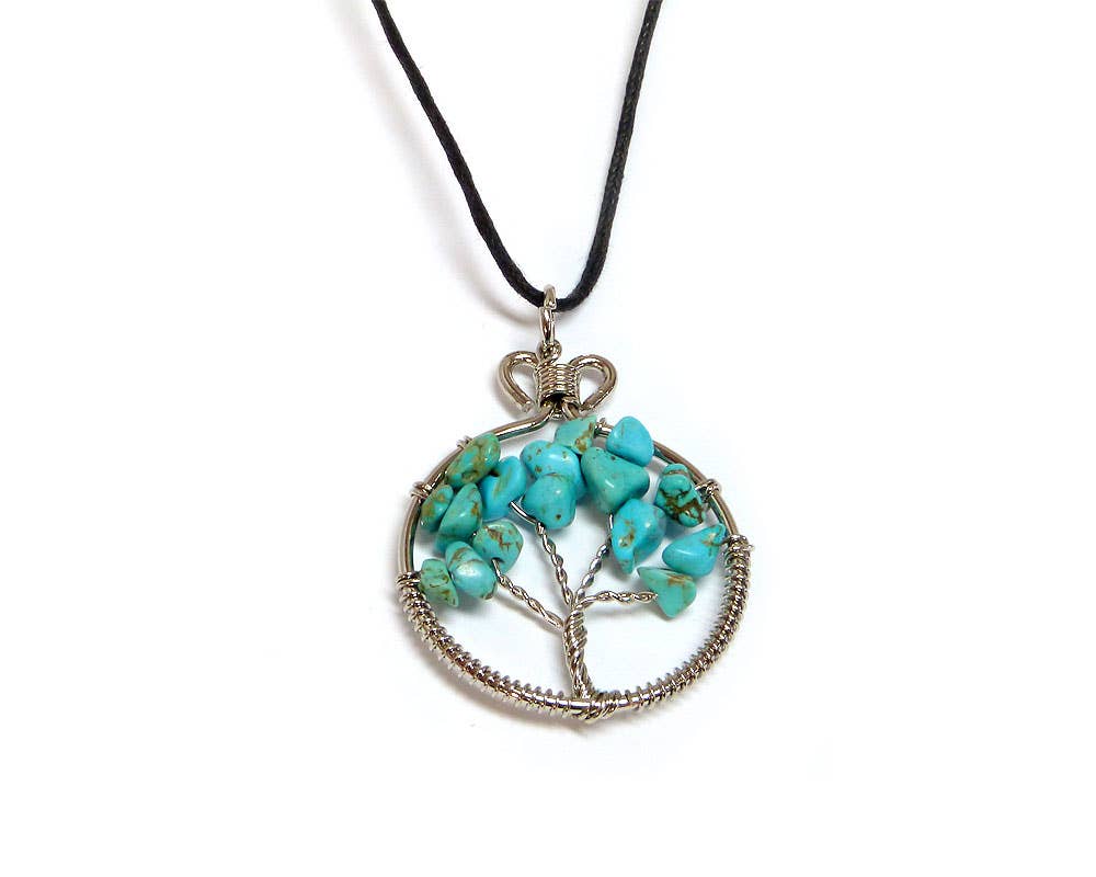 Pichincha - Wholesale Pendant/Charm Necklace - Round Chip Stone Tree of Life Wire Wrapped Pendant Necklace1