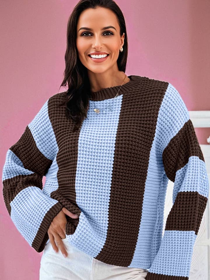 Maglione a blocchi di colore a righe in maglia termica con spalle scese. per la vendita all'ingrosso da parte di PRETTY BASH