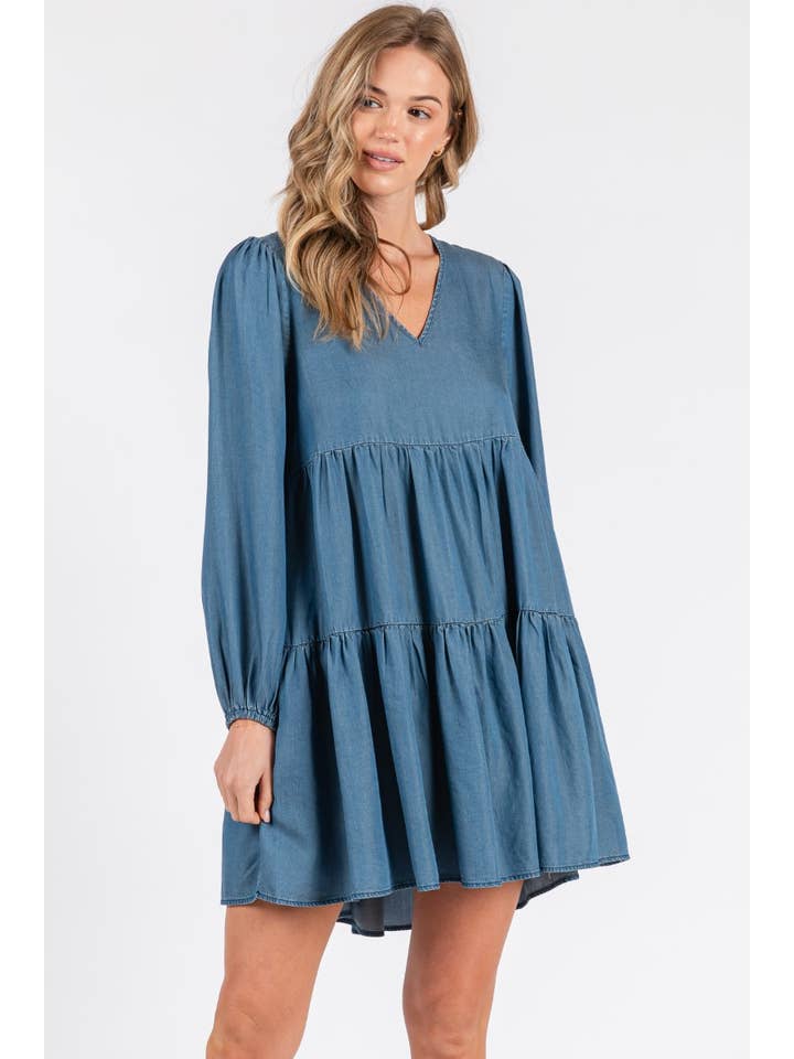 ZiA Apparel - Wholesale Dress - Women's - Thin Denim Tiered Dress