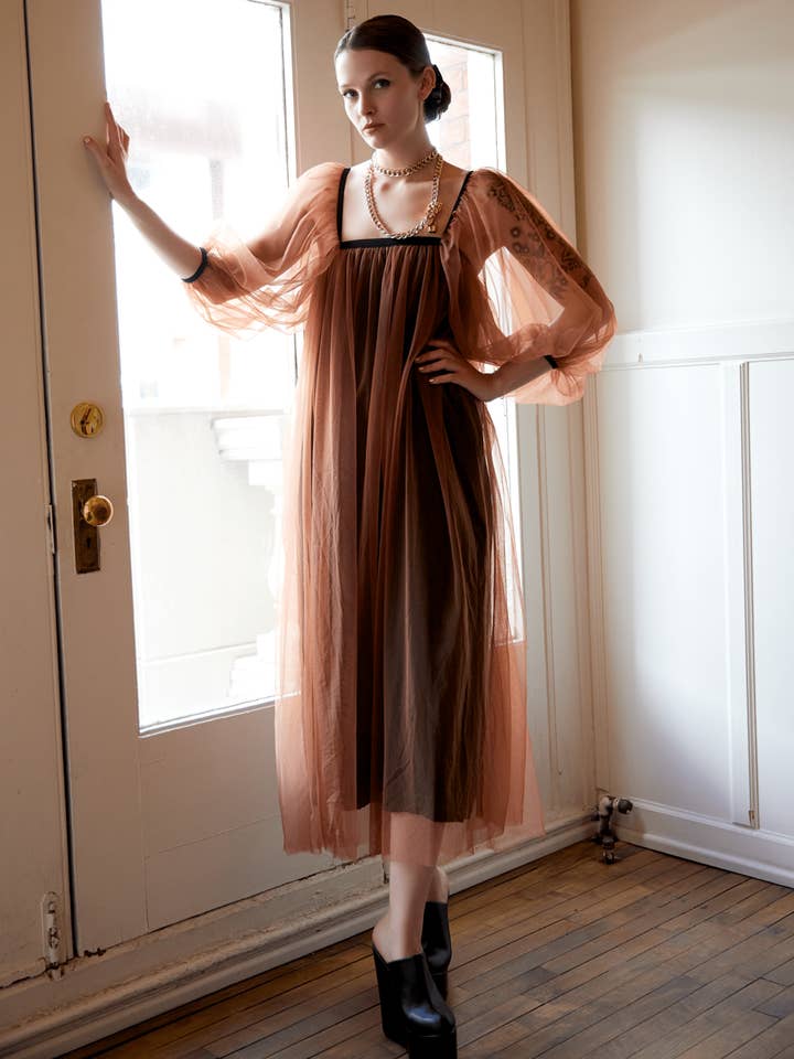 Cinnamon Off Shoulder Tulle Dress for wholesale on Faire