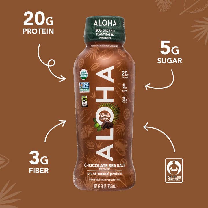 Aloha - Wholesale Sports/Energy Drink - 12oz Chocolate Sea Salt Protein Drink (Pack of 12)