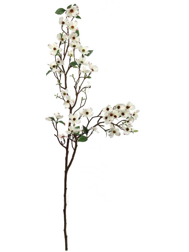 White Dogwood Branch Spray: 50-Inch, Silk Flowers & Leaves for wholesale by Larksilk
