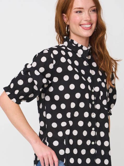 Good Girlfriend Shirt with Ruffle Trim - True Dot Black for wholesale by and for Good