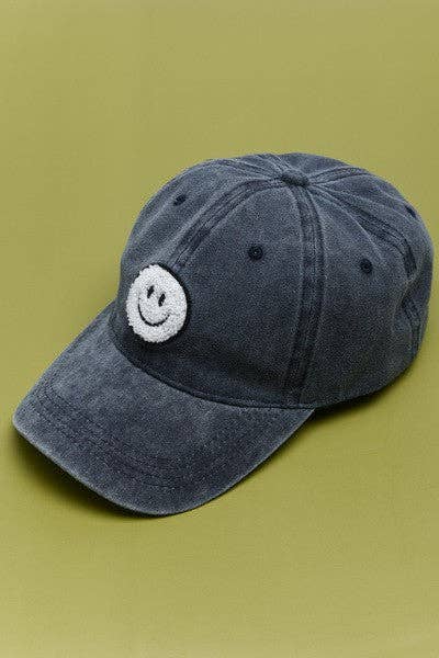 JOSSLYN by wall to wall - Wholesale Baseball Cap - Women's - WASHED SHERPA HAPPY FACE BASEBALL CAP 40HW7032