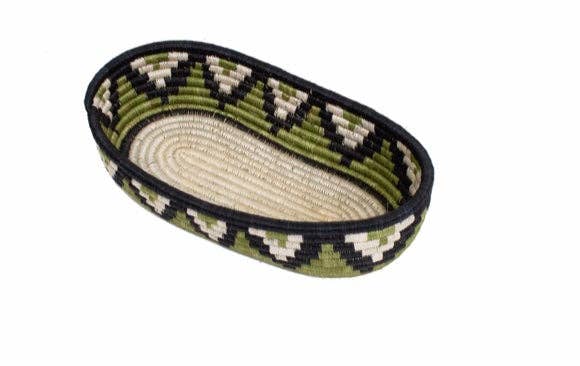 The African Home Goods – wholesale Basket – African Basket | Rwanda Woven Bread Basket Oval Basket for Storage, Organization or Serving | Great for Remote Controller Storage or Baby Diapers and Wipes or Serving Bread on The Table- 11" Long, 7" Wide, 2.5" Tall  Green1
