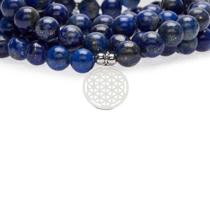 KARMA YOGA SHOP – Pulseira de missangas por atacado – Pulseira Mala “3º Olho” com 108 contas Lápis Lazuli3