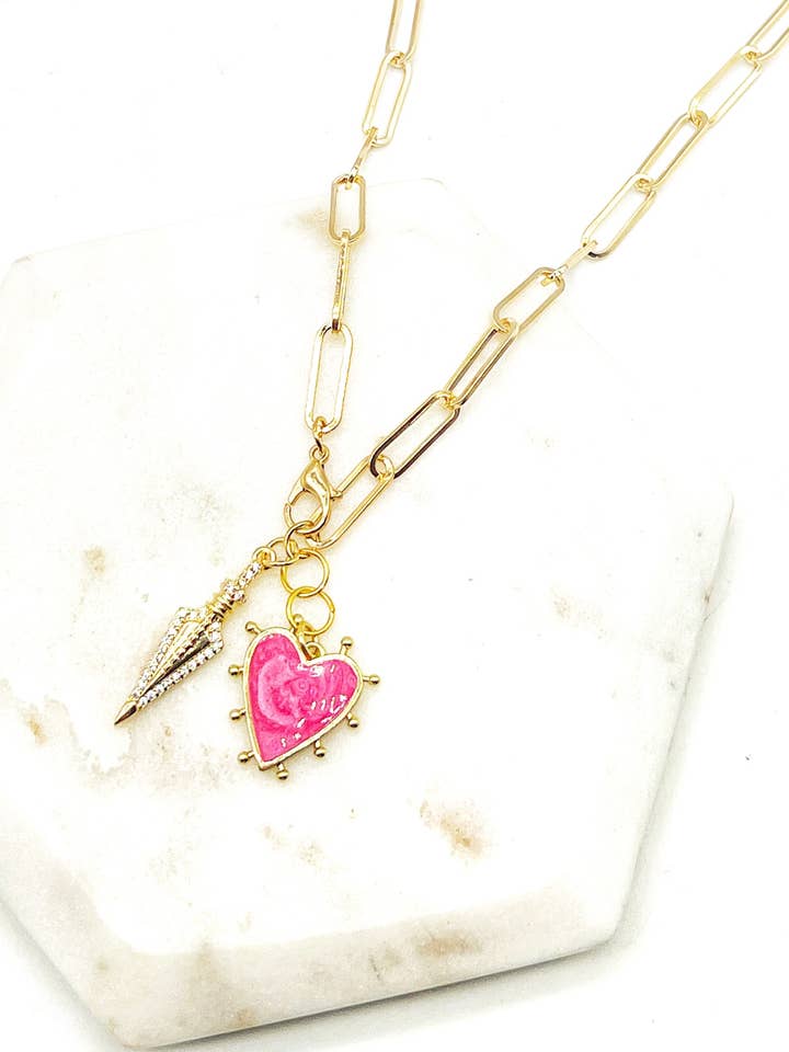 Pink Heart PaperClip Paper Clip Necklace Layering for wholesale by Baubles by B