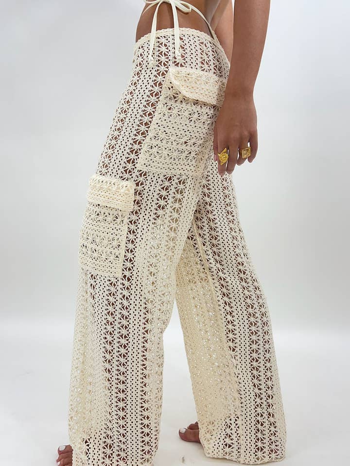 Bahia Cargo Pants | Beige Crochet for wholesale by Heart of Sun
