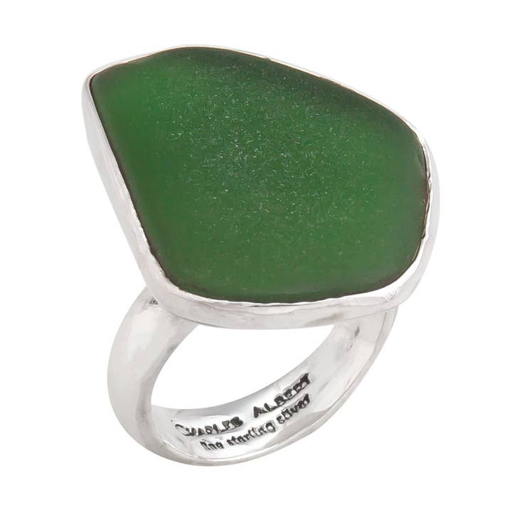 Sterling Silver Green Recycled Glass Adjustable Ring for wholesale by Charles Albert Inc