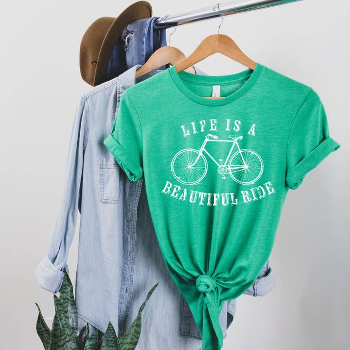 Life is a Beautiful Ride Grass Green Tee White Ink for wholesale by Simply Tees