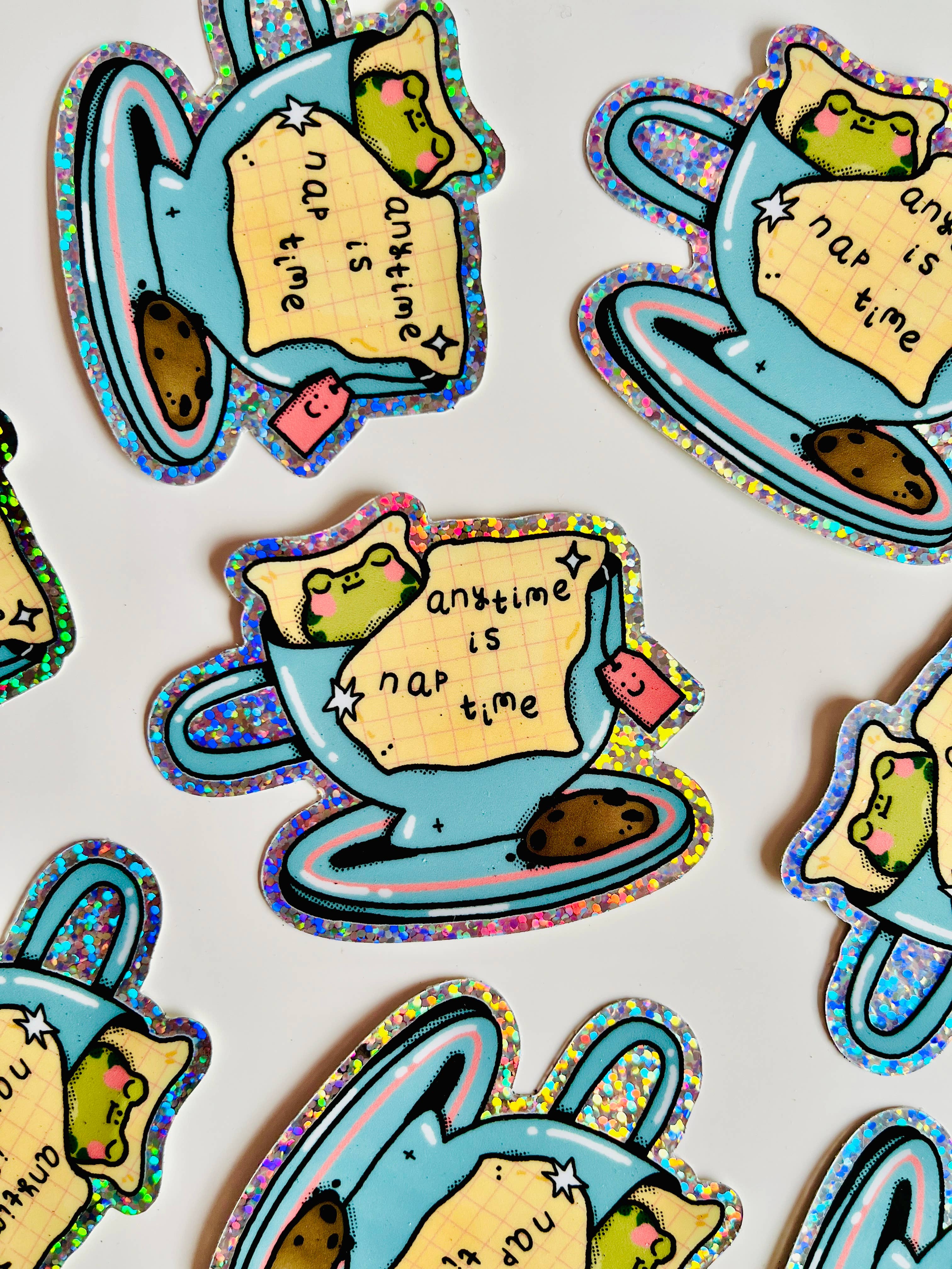 Bloemkolie - Wholesale Sticker - Nap time frog, glitter vinyl sticker / waterproof1