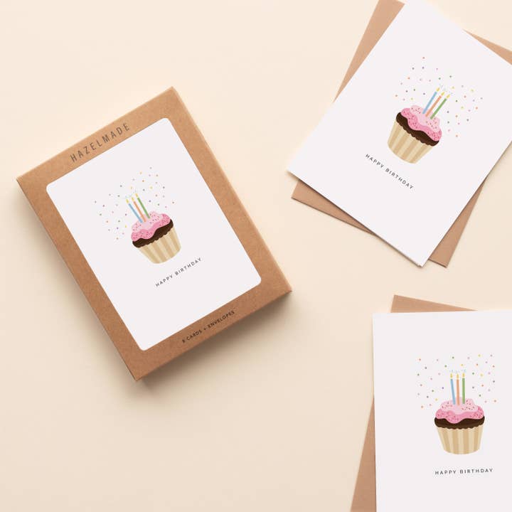 Cupcake-Geburtstagskarte | Grußkarte | Box-Set für den Großhandel von HAZELMADE® Tea Towels + Gifts