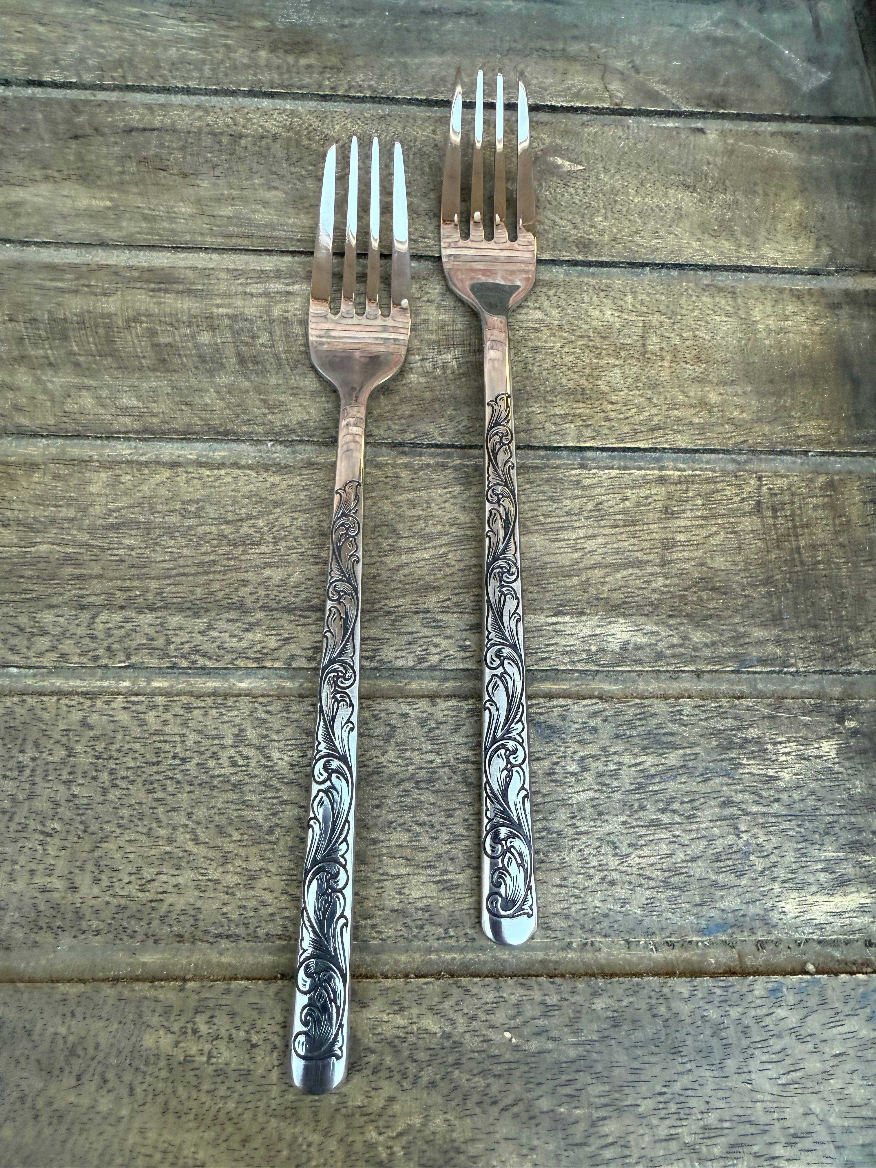 Boles silver, LLC - Wholesale Table Fork - Engraved Cake Forks - Stainless Steel Wedding Cake Fork Set1
