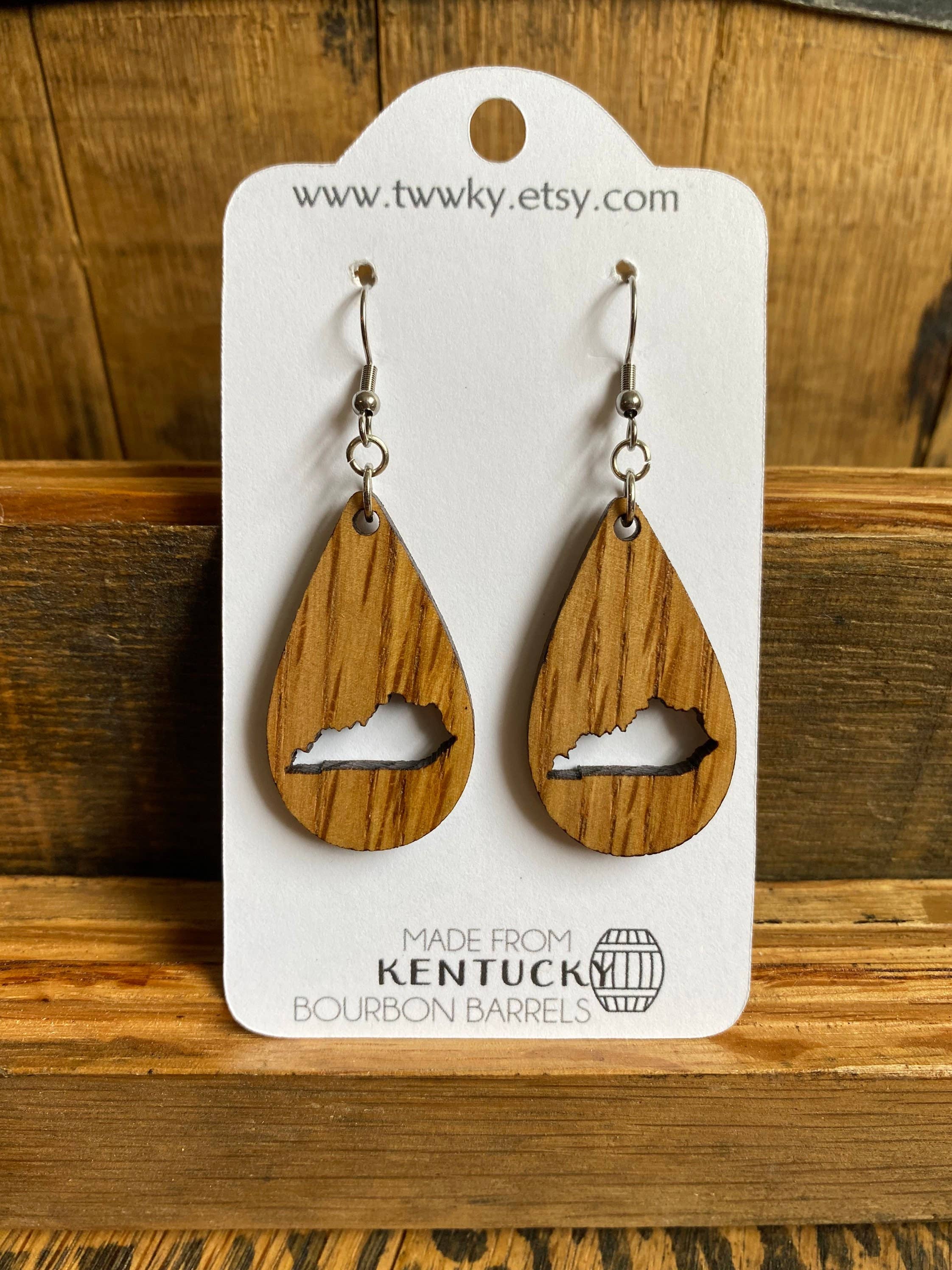 TWWKY - Wholesale Dangle Earrings - Kentucky Bourbon Barrel Reclaimed Wood Dangle Earrings1