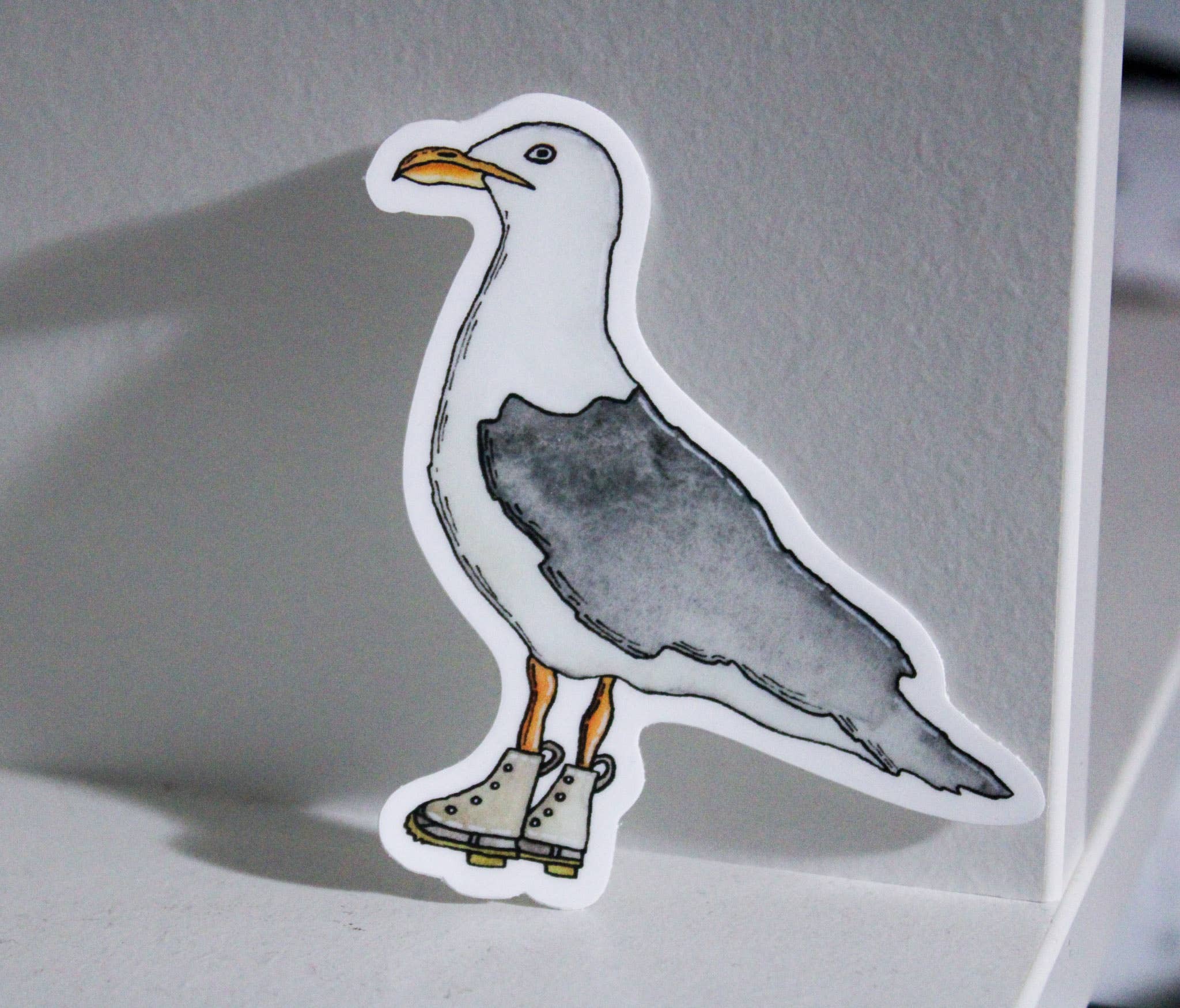 Seagull with Maine Boots | Watercolor Sticker for wholesale by Scribbles and Doodlez