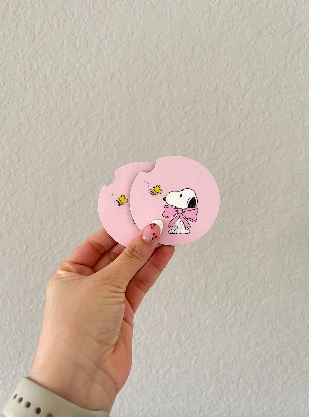 Simply True Design Co. - Wholesale Car Coaster - Women's - Snoopy Car Coasters- Pink coquette 1