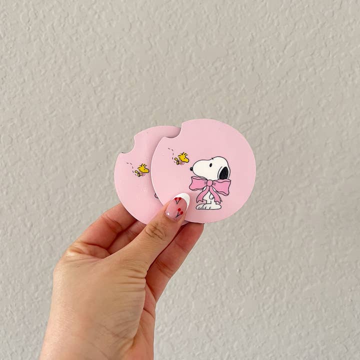 Simply True Design Co. - Wholesale Car Coaster - Women's - Snoopy Car Coasters- Pink coquette 1