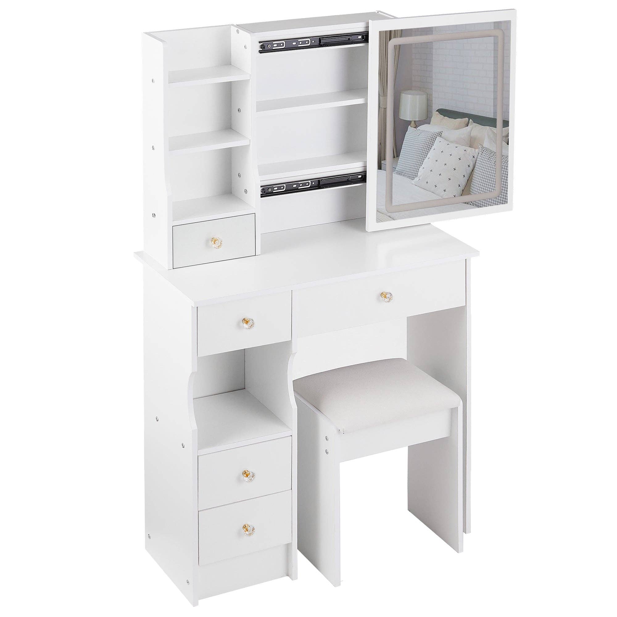 White Small Vanity Dressing Table with Padded Stool & Mirror Light for wholesale on Faire11