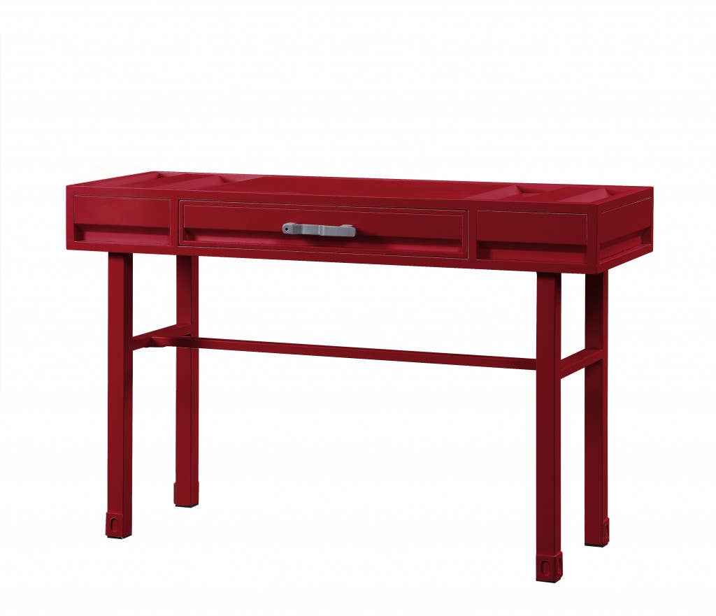 HomeRoots - Wholesale Console Table - 47" Red Iron And Wood Vanity Table0