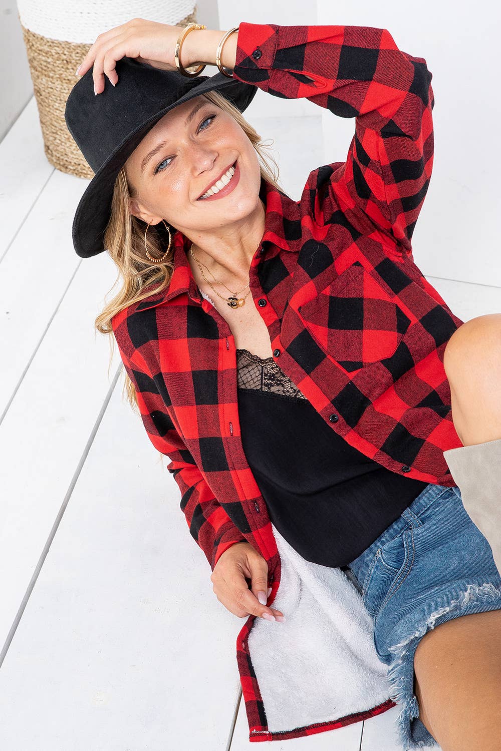 Sweet Lovely by Jen - Wholesale Button Down Shirt - Women's - SW148 PLAD SHIRT1