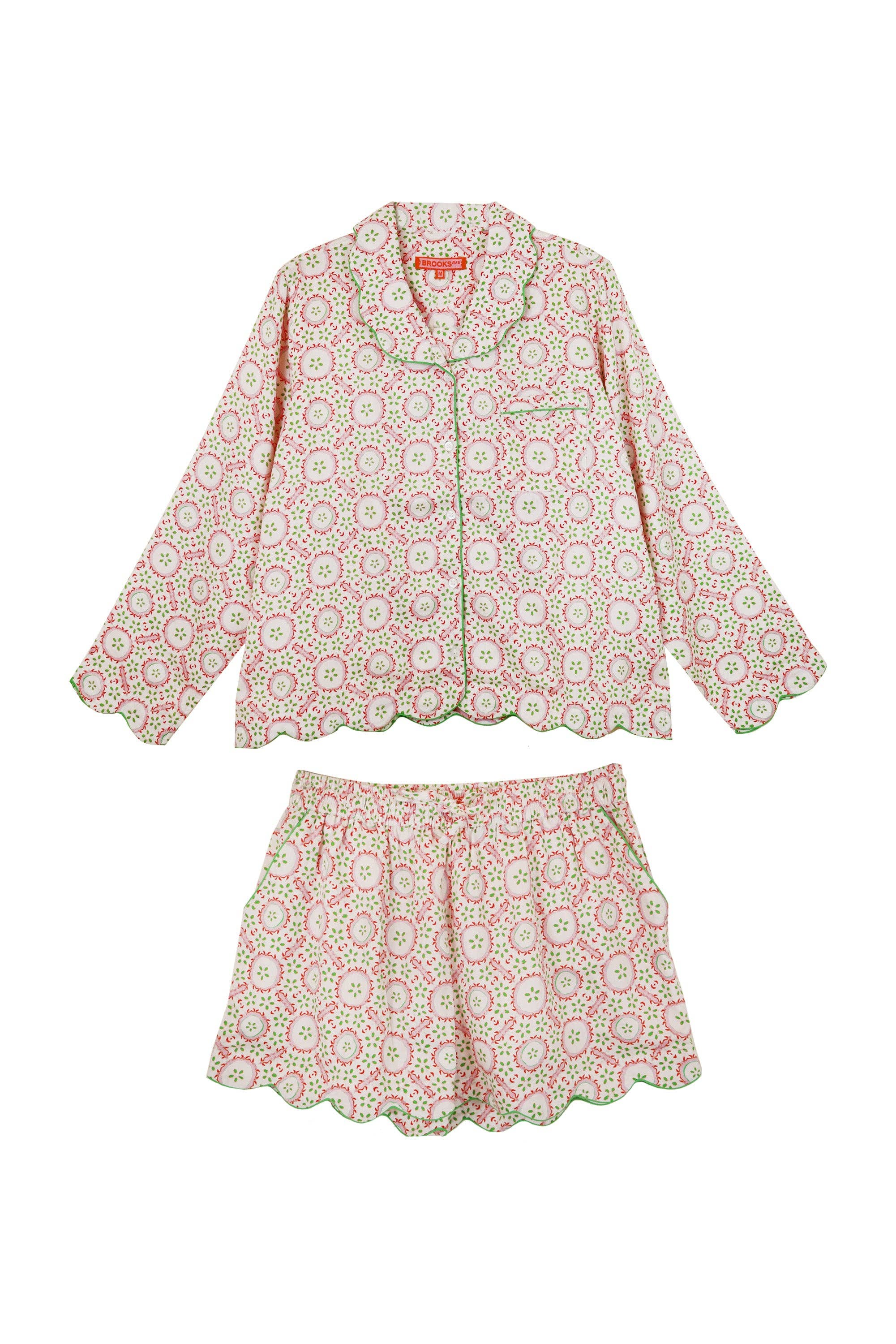 Brooks Avenue - Wholesale Sleepwear Set - Women's - Scalloped Pajama Set Shorts with Long Sleeve Top - Rosie1