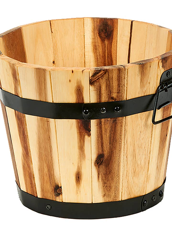 Wood Barrel Planter, 11" for wholesale by WORTH IMPORTS