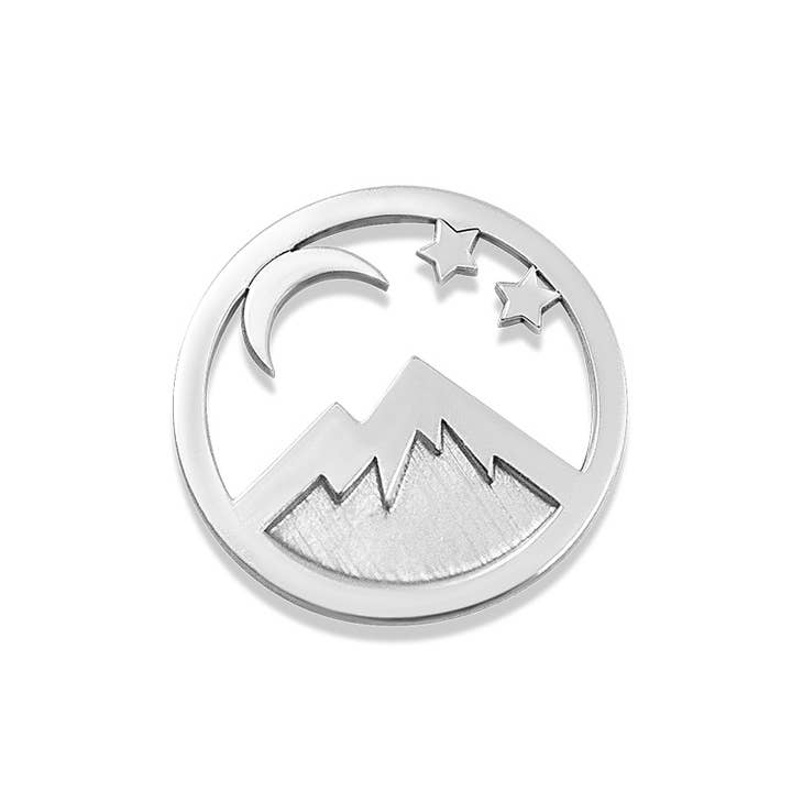 Silver Interchangeable Locket Insert with Mountain and Moon for wholesale by Kavalis