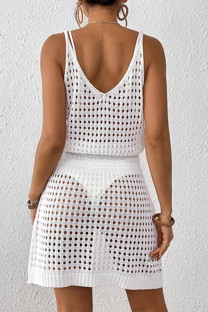 UNISHE - Wholesale Dress - Women's - Knit Waist-Tie Sleeveless Sexy Hollow-Out Beach Dress OYM1565