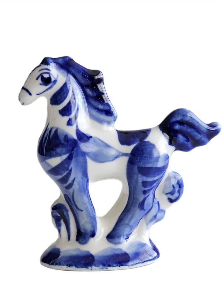 Little Horse Figurine 3¼"×3½" Gzhel, Symbol of 2026 for wholesale by NORTH AMERICAN CRYSTAL
