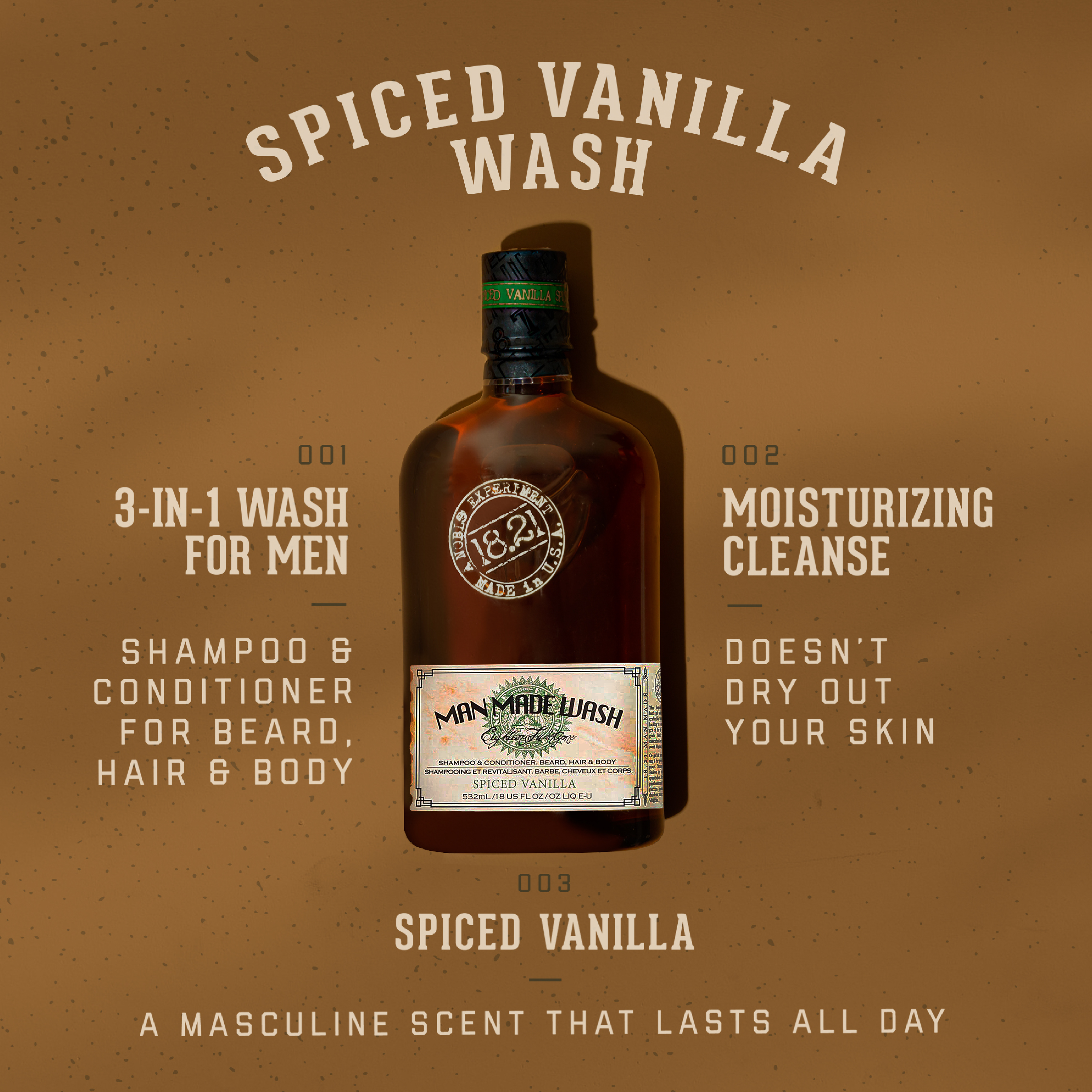 18.21 Man Made - Vente Shampoing et gel douche 2 en 1 - Homme - Savon artisanal à la vanille épicée2