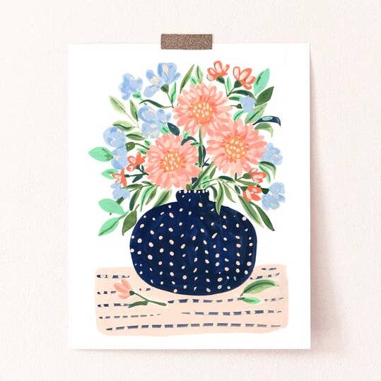 Floral Arrangement in a Spotted Vase Art Print for wholesale by Sabina Fenn