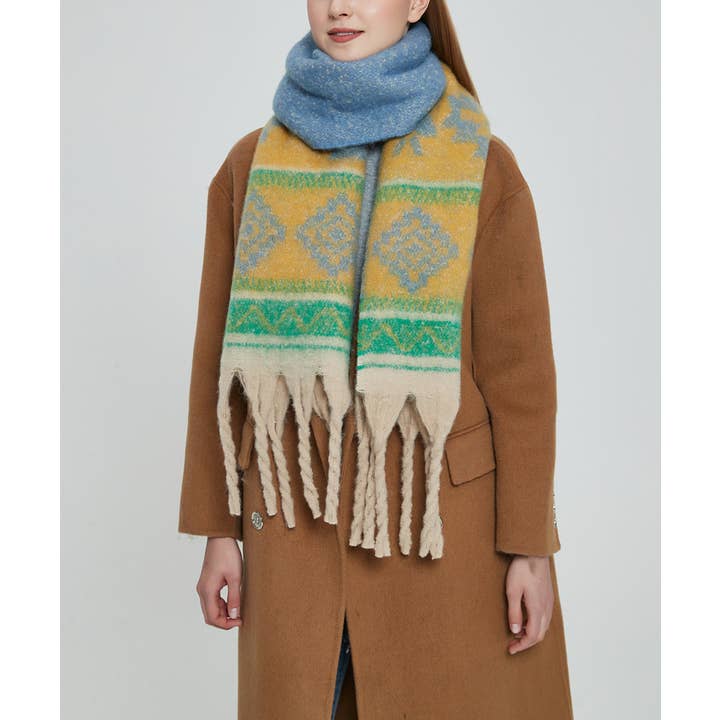 Adorro - Wholesale Scarf - Women's - Soft Chunky Western Fleece Scarf With Tassel (8 colors)