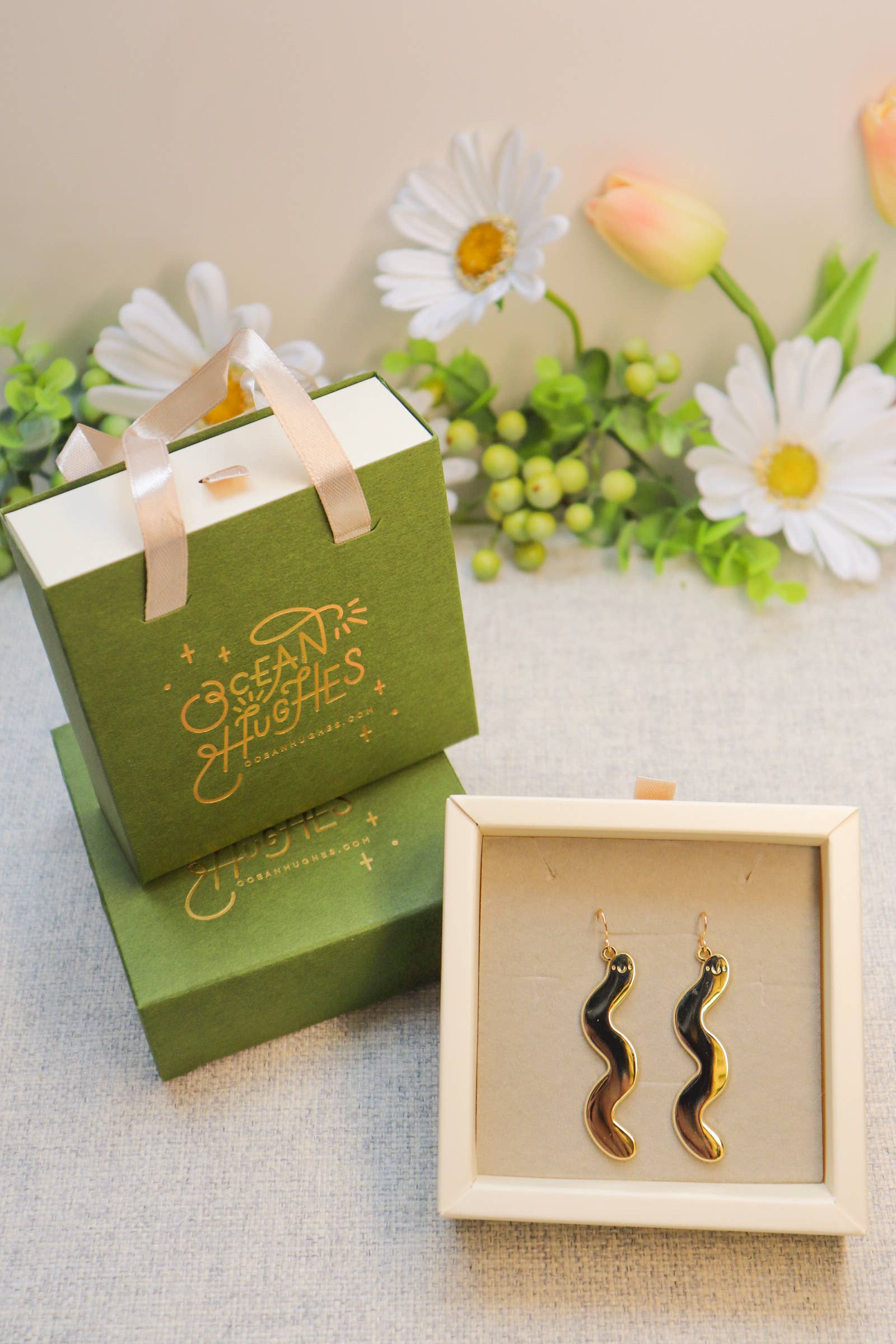 Ocean Hughes - Wholesale Dangle Earrings - Gold Wiggle Worm Enamel Earrings3