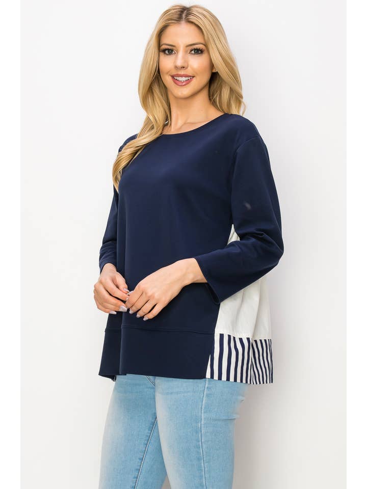 Navy Regina Pointe Knit with Cotton Poplin Stripe for wholesale on Faire