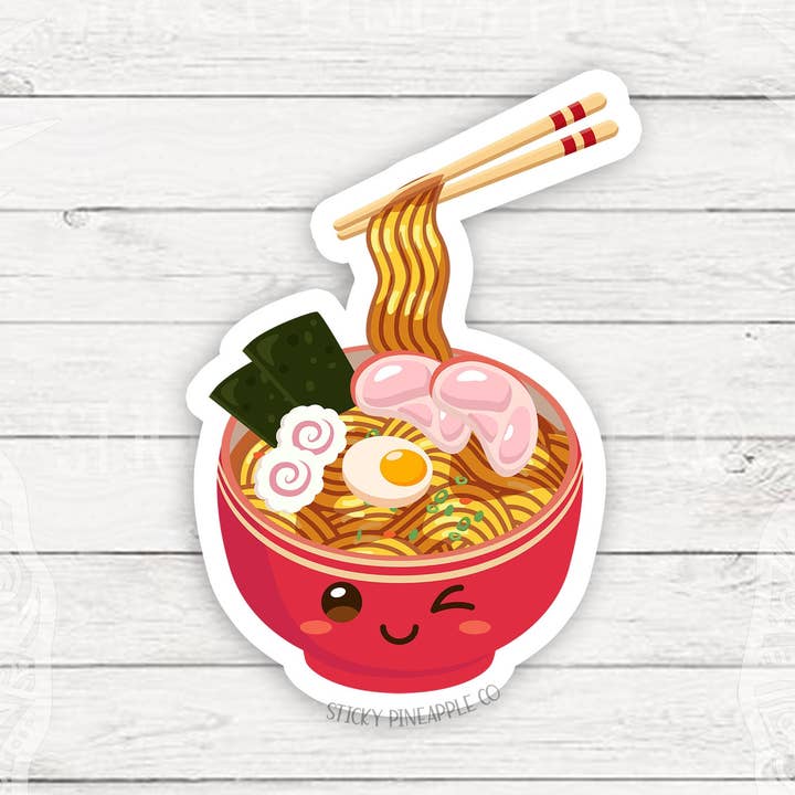 Autocolante Red Bowl Kawaii Ramen | Adesivo Matte | Adesivo Kawaii | Adesivo à prova de intempéries | Para o seu computador portátil, garrafa de água e muito mais por atacado de Sticky Pineapple Co