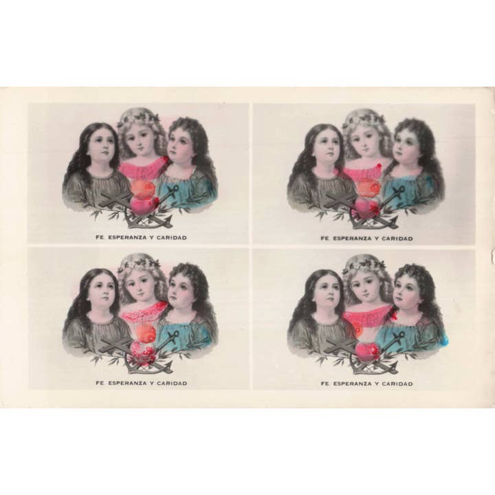 Tesoros Trading Company - Wholesale Religious Card - Religious Hand-Tinted Card, Fe, Esperanza y Caridad, PSC23