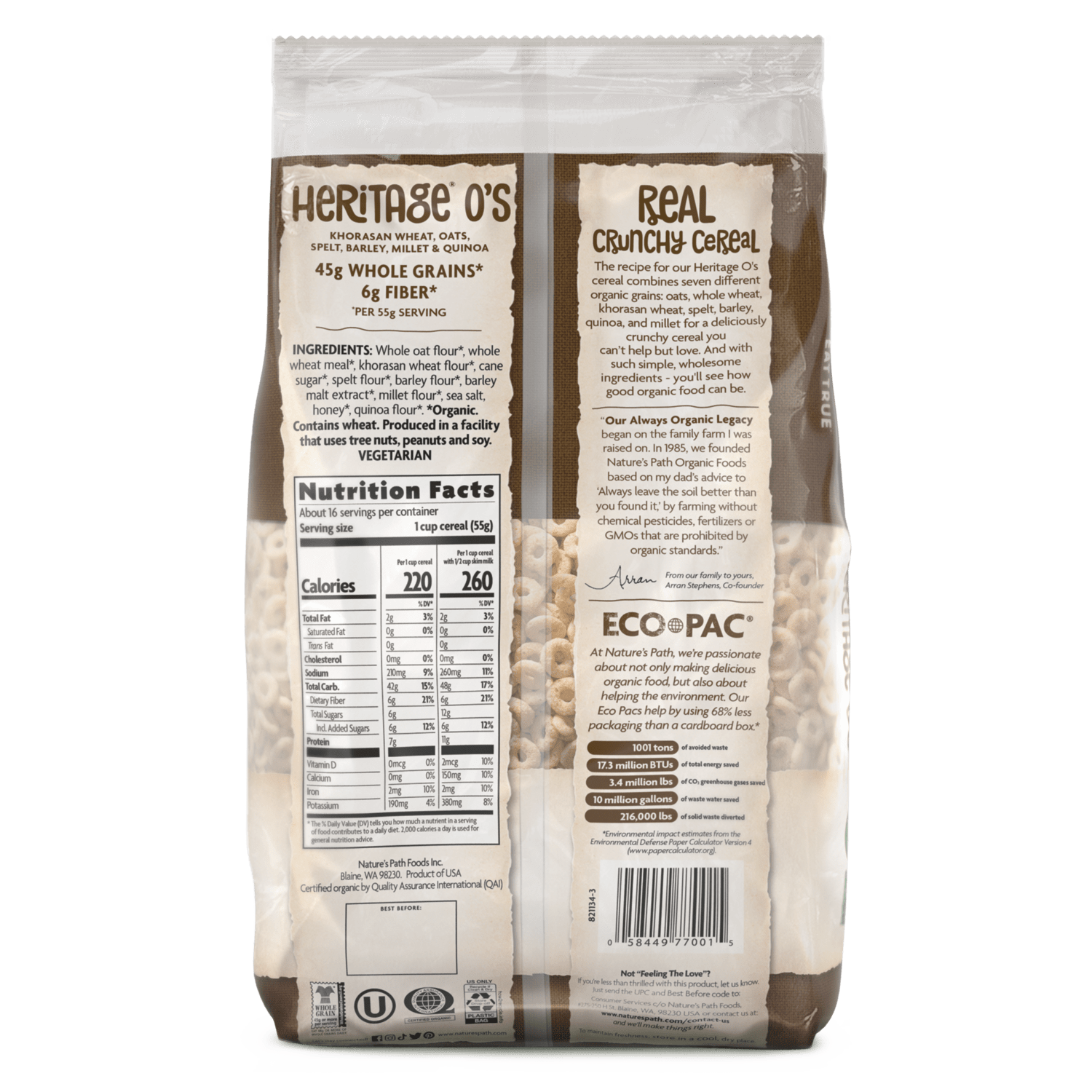 Nature's Path - Wholesale Breakfast Cereal - Heritage O'S Cereal, 32 oz Earth Friendly Bag (Case of 6)2