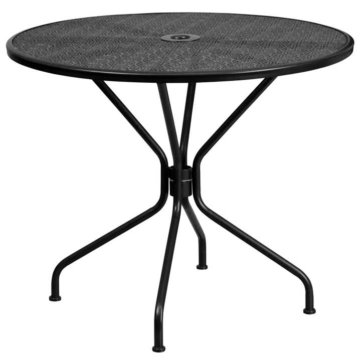 35.25" Round Black Steel Patio Table-Umbrella Hole for wholesale on Faire1