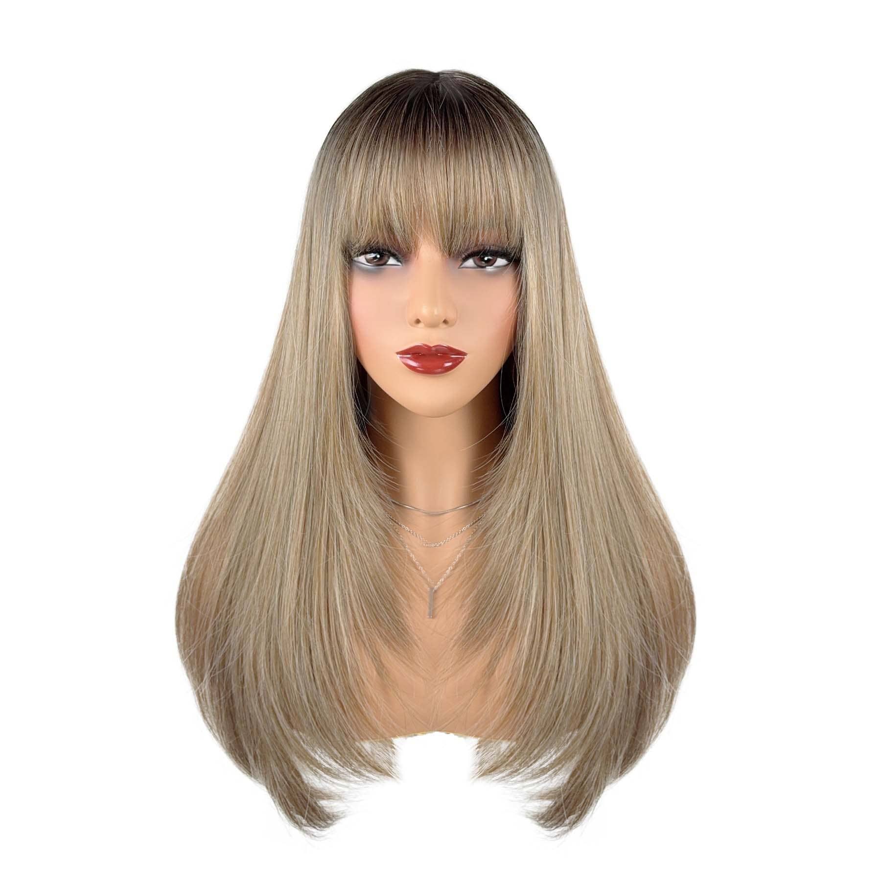 AK Brand - Wholesale Pruik/haarstuk - Lange rechte synthetische pruik met gelaagde snit en pony.4