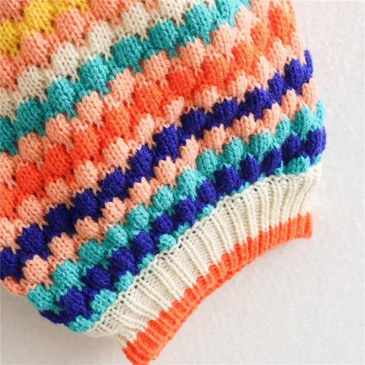 MULTICOLOR Color Block Crochet Rainbow Stripe Knit Cardigan for wholesale on Faire