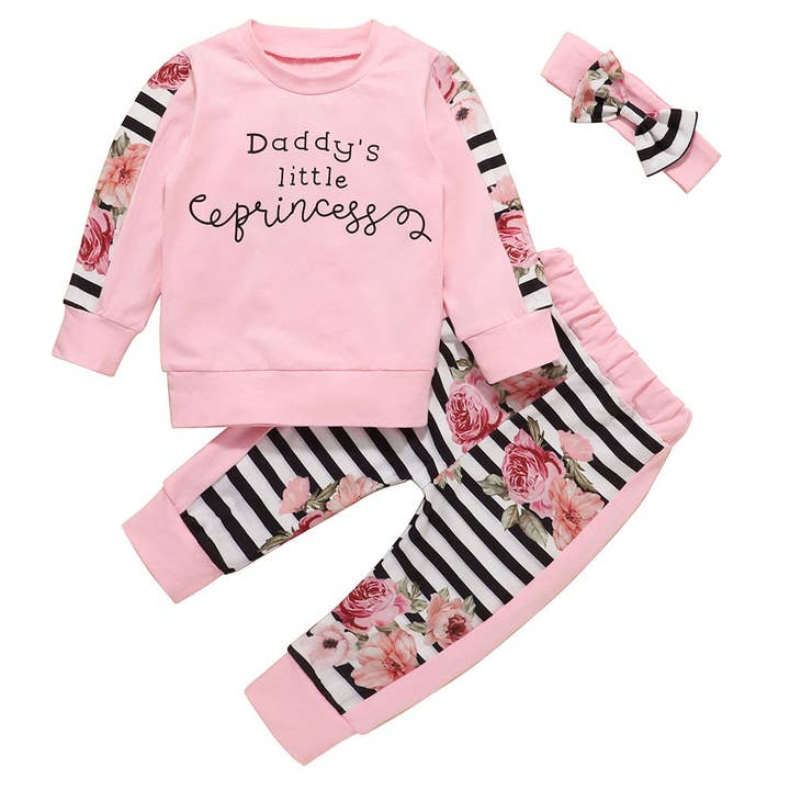 Fennco Styles – wholesale Clothing set – Baby – Daddy's Little Princess Pink Cotton 3pcs Girl Outfit