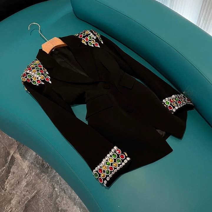 SY529 2026 Kralen Gem Eén Knoop Office Blazer Jas voor wholesale door Sanyao Fashion