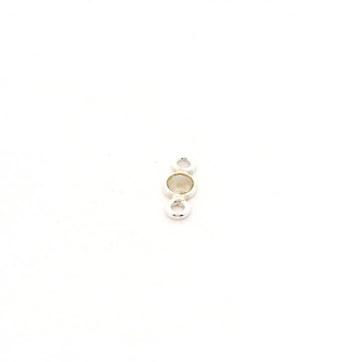 Purity Beads - Wholesale Individual Charm/Pendant - Mini Bezel Gemstone Connectors – Blue Labradorite or Rainbow Moonstone | 4mm Finished Size (3mm Stone) | 2 Loops | Sterling Silver or Gold Plated | Pack of 1218