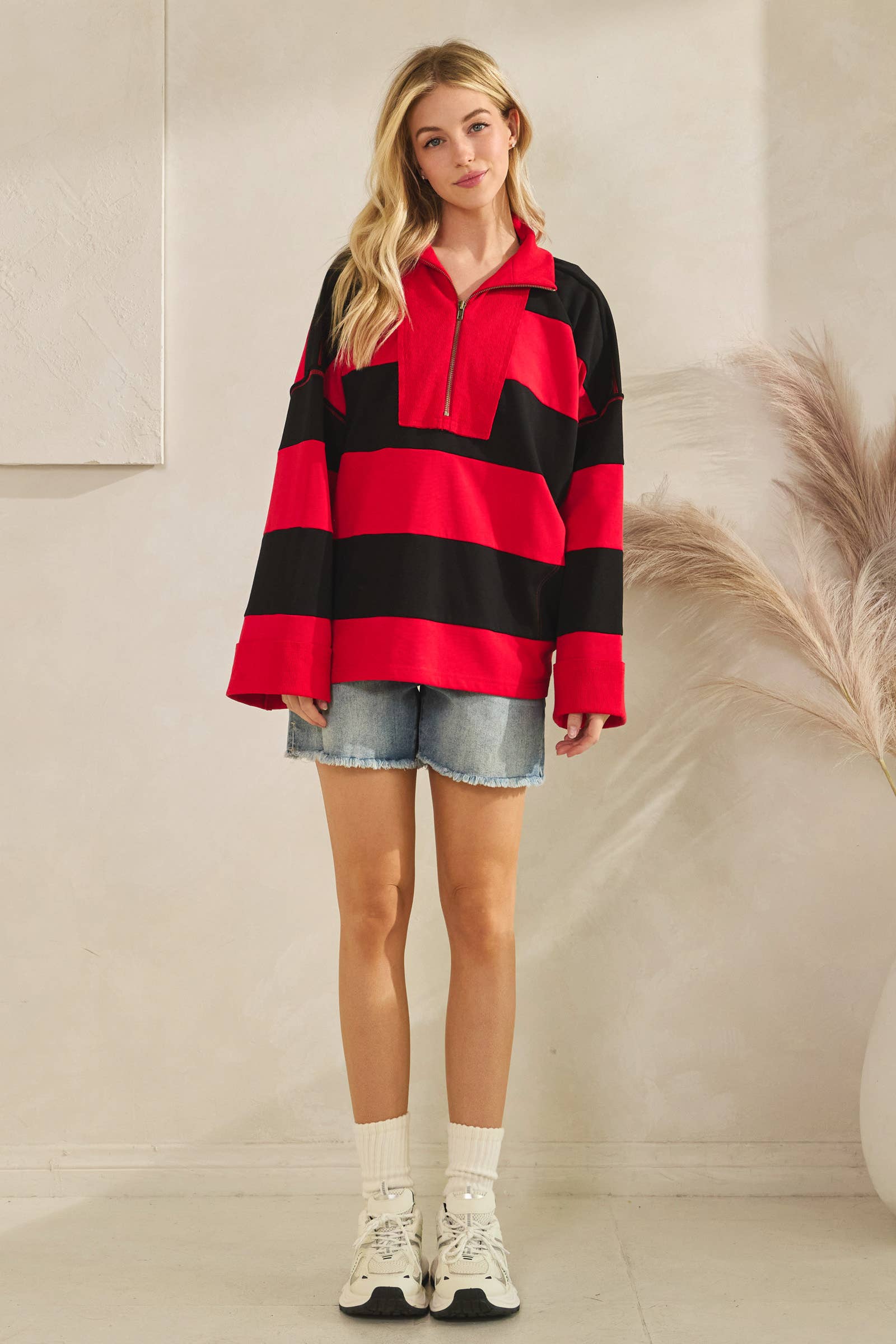 Sewn and Seen - Vente Sweat-shirt – femme - Pull à fermeture éclair rayé29