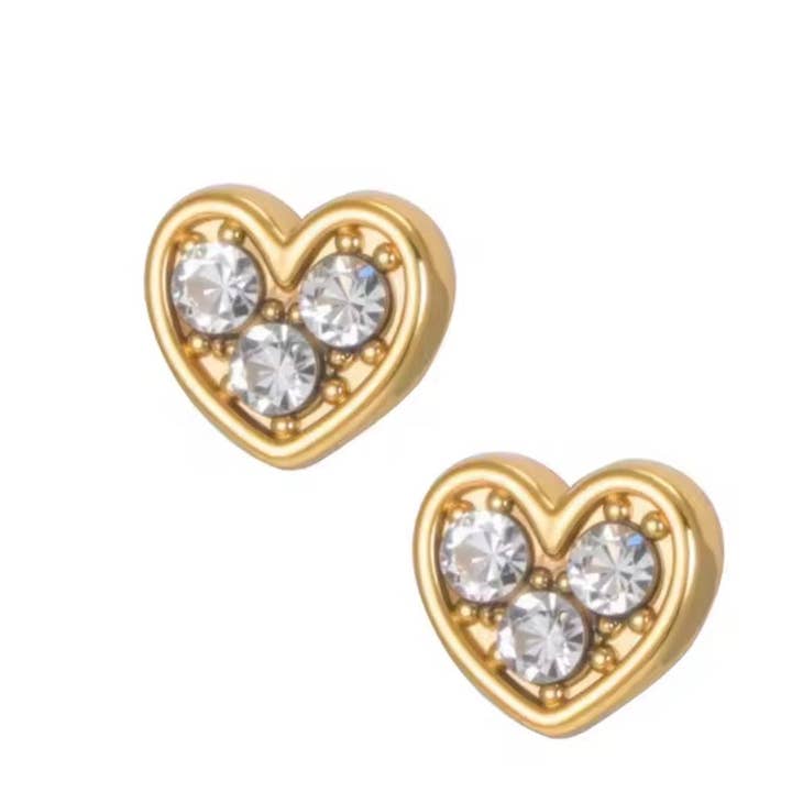Three Stone Heart Earrings for wholesale by Royce and Oak