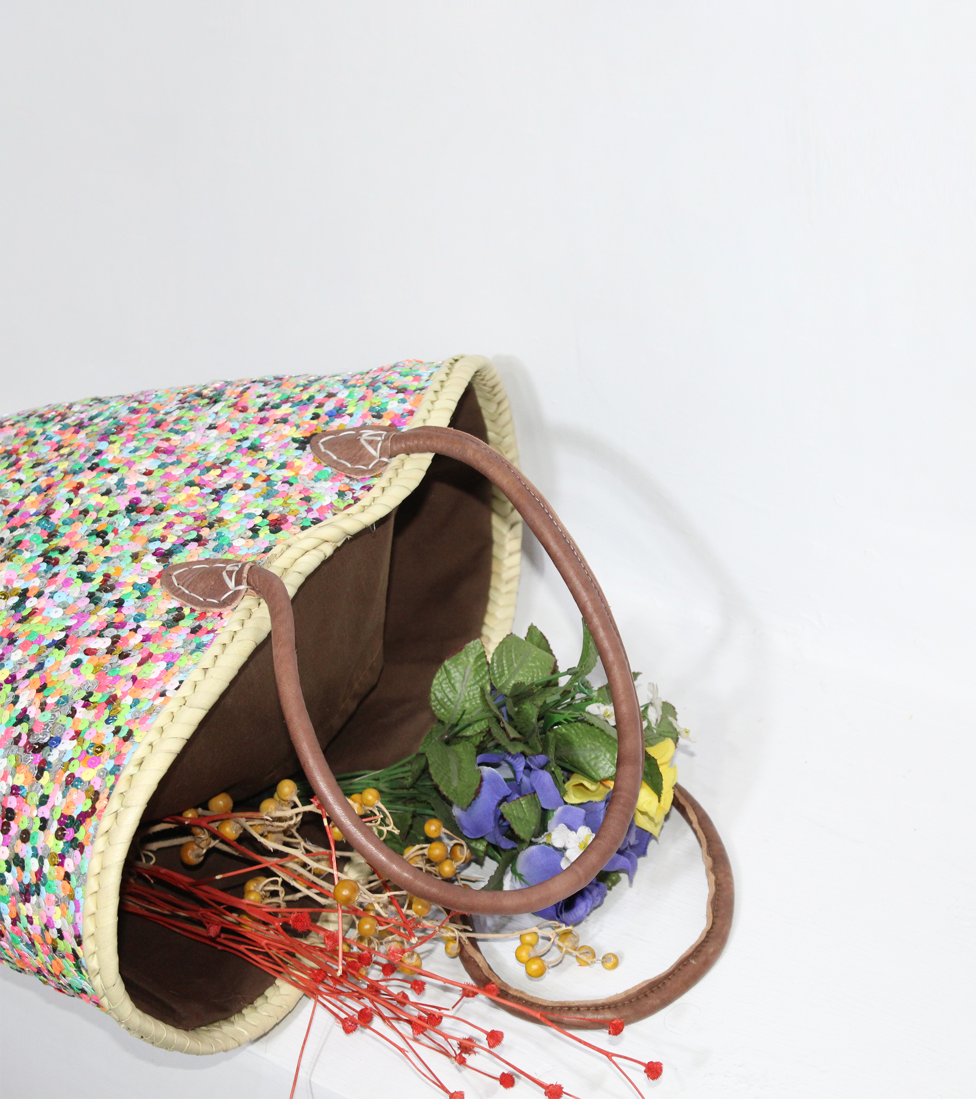 Melecraft - Venta al por mayor Bolsa de playa - Bolso de paja con lentejuelas, cesta estilo mercado francés7