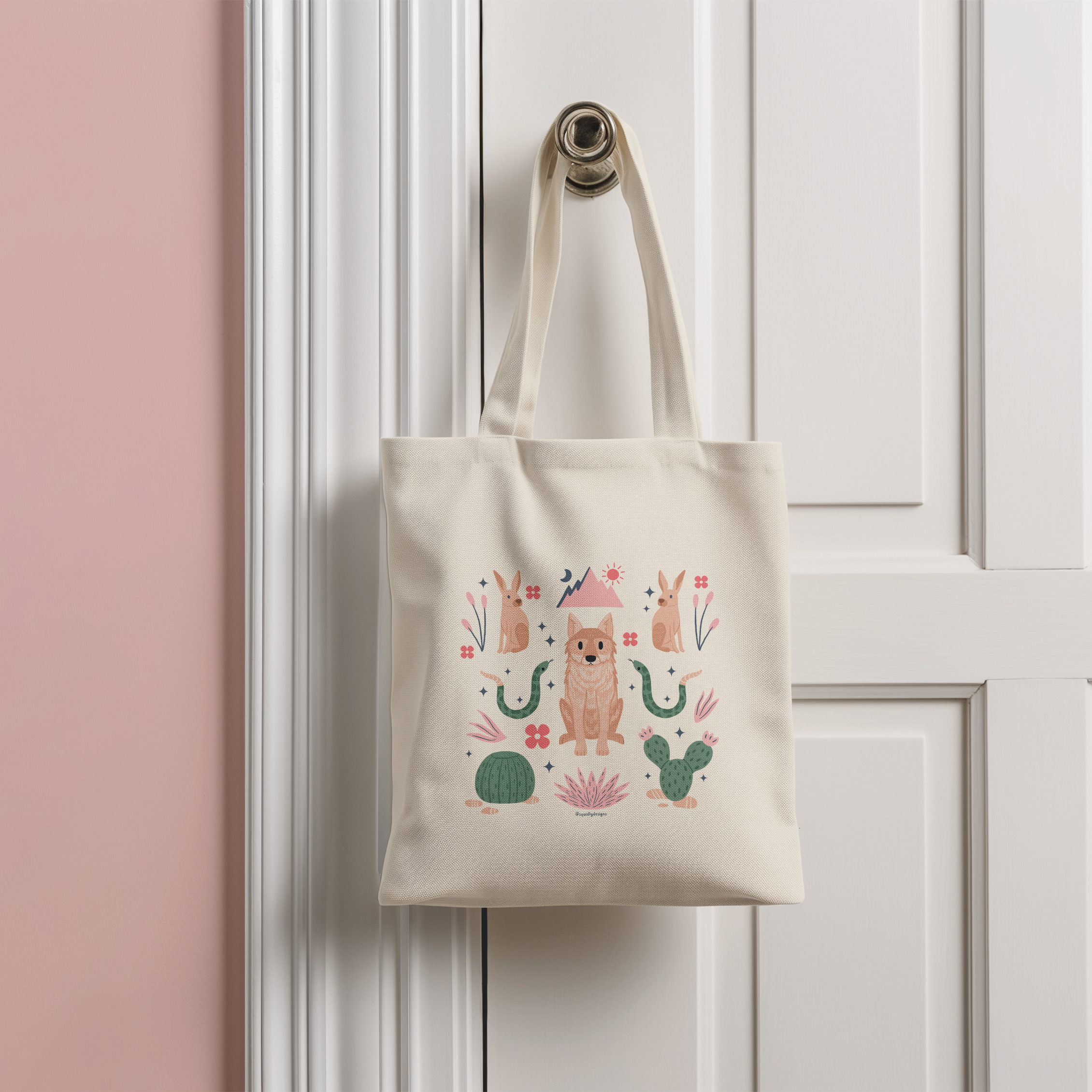 Squidly Designs - Wholesale Tote Bag - Unisex - Tote Bag - Coyote Cactus Desert (Double-sided)2