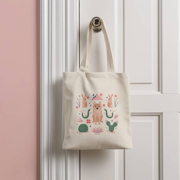 Squidly Designs - Wholesale Tote Bag - Unisex - Tote Bag - Coyote Cactus Desert (Double-sided)2