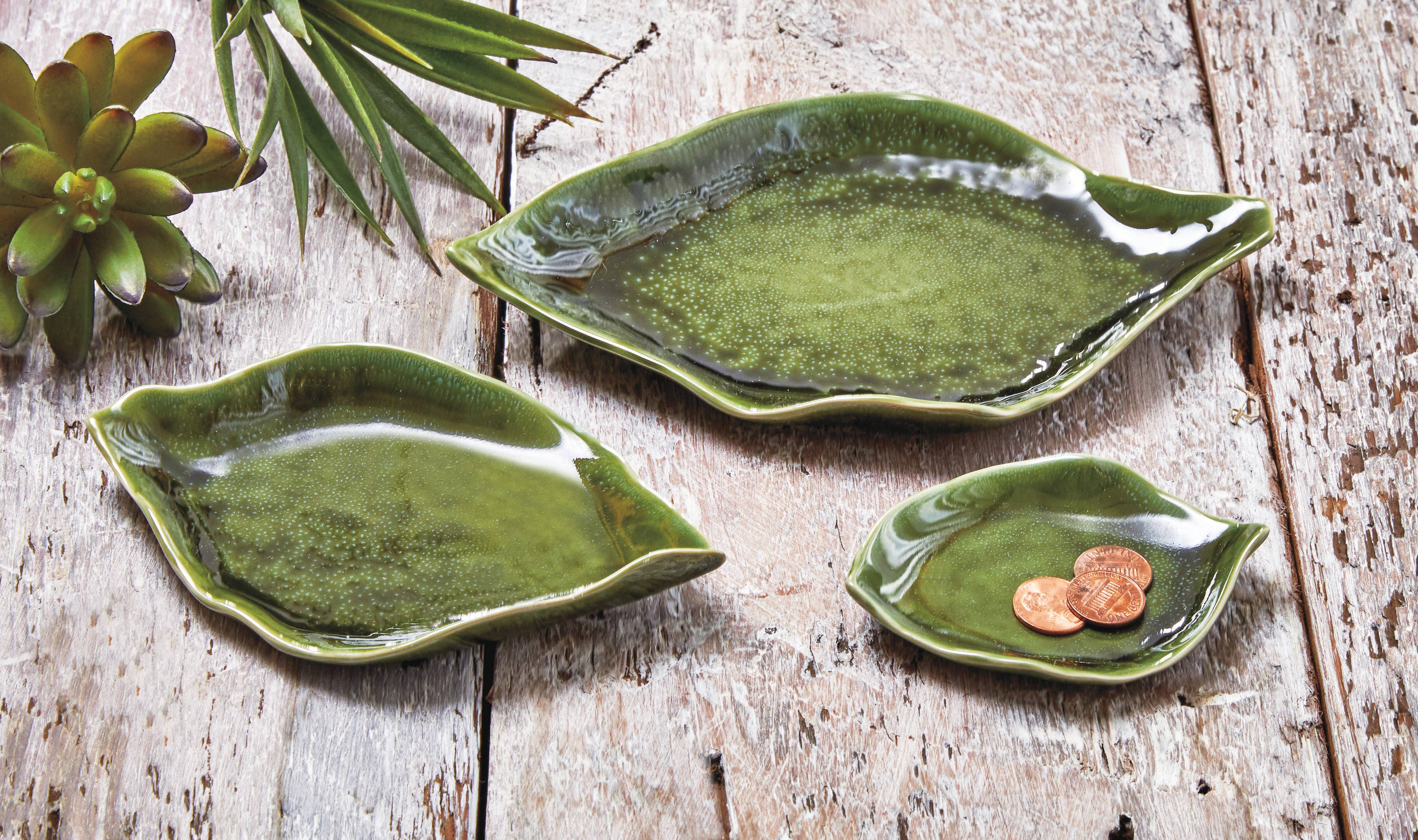 tag - Wholesale Dish - SALE Leaf Dish Set Of 3 - Green