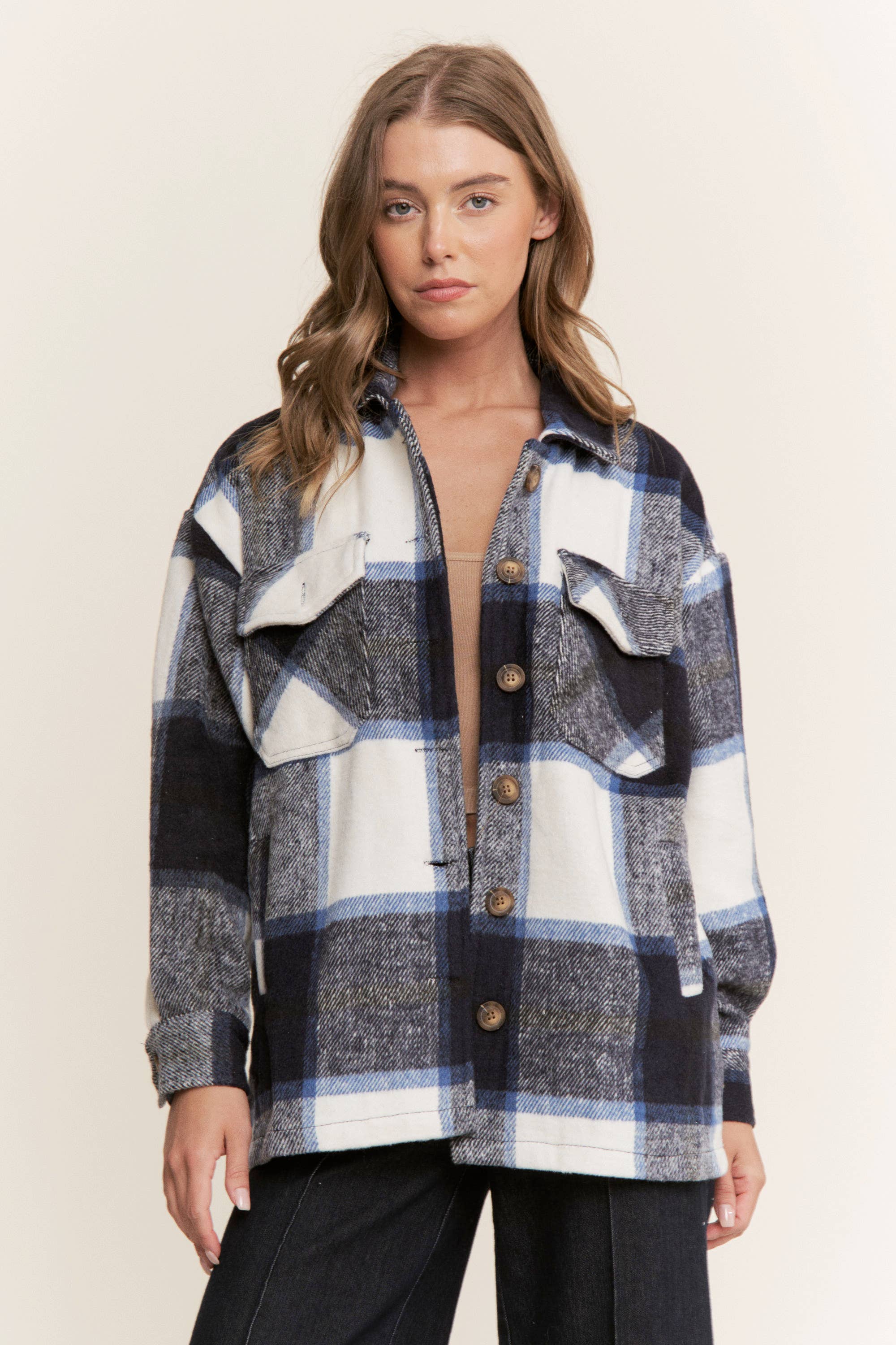 Sweet Generis - Wholesale Shirt Jacket/Shacket - Women's - FUZZY PLAID BUTTON DOWN FLANNEL SHIRT JACKET20